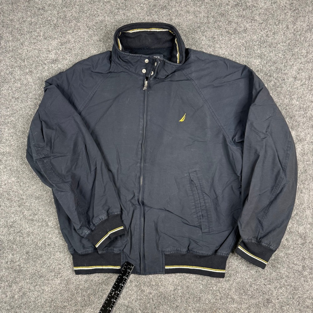 Nautica Bomber Jacket Mens Size M Navy Blue Cotton Blend Zip Up Windbreaker Logo